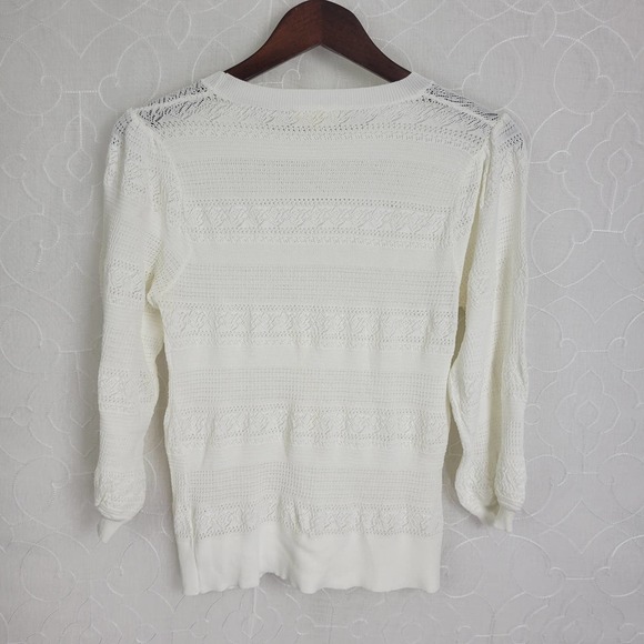 EE: Some Eyelet Knit Crewneck Long Sleeve Pullover Sweater White Size S - Picture 2 of 6